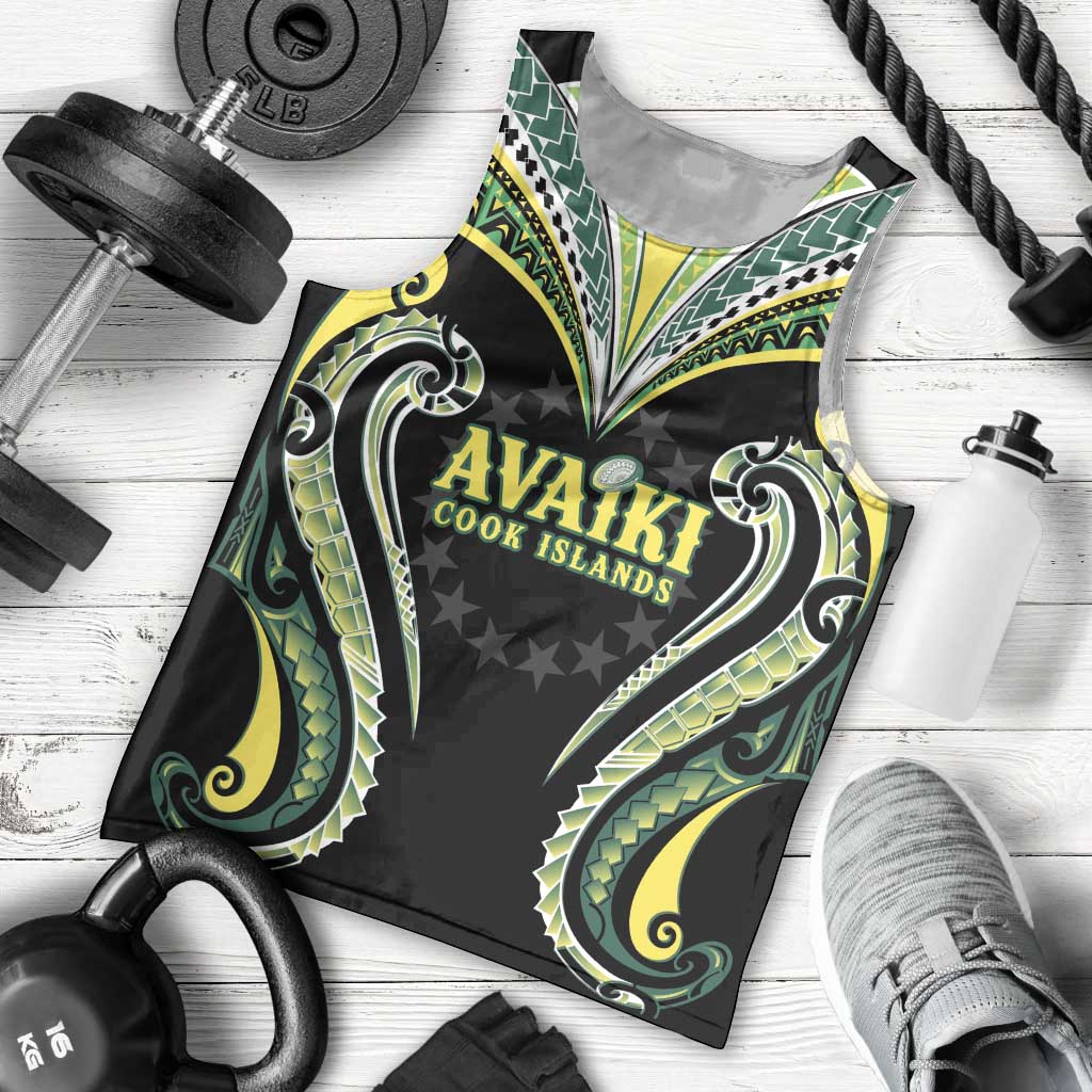 Custom Rugby Cook Islands Avaiki Men Tank Top Black Kuki Airani Tribal Maori Inspired - Polynesian Pride