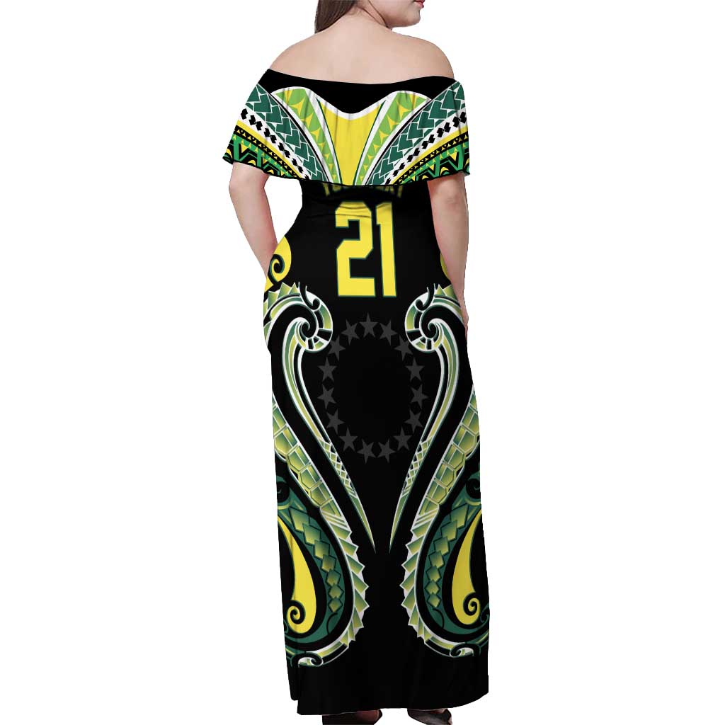 Custom Rugby Cook Islands Avaiki Off Shoulder Maxi Dress Black Kuki Airani Tribal Maori Inspired - Polynesian Pride