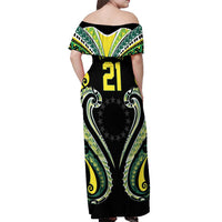 Custom Rugby Cook Islands Avaiki Off Shoulder Maxi Dress Black Kuki Airani Tribal Maori Inspired - Polynesian Pride