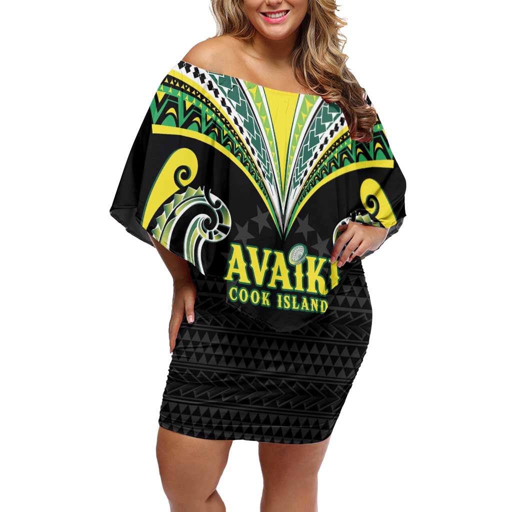 Custom Rugby Cook Islands Avaiki Off Shoulder Short Dress Black Kuki Airani Tribal Maori Inspired - Polynesian Pride