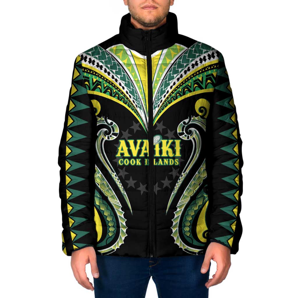 Custom Rugby Cook Islands Avaiki Padded Jacket Black Kuki Airani Tribal Maori Inspired - Polynesian Pride