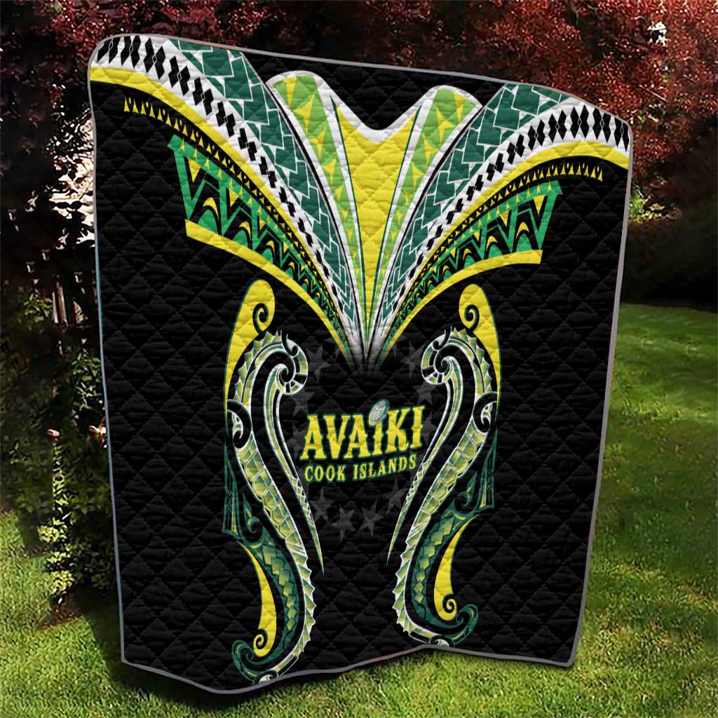 Rugby Cook Islands Avaiki Quilt Black Kuki Airani Tribal Maori Inspired - Polynesian Pride