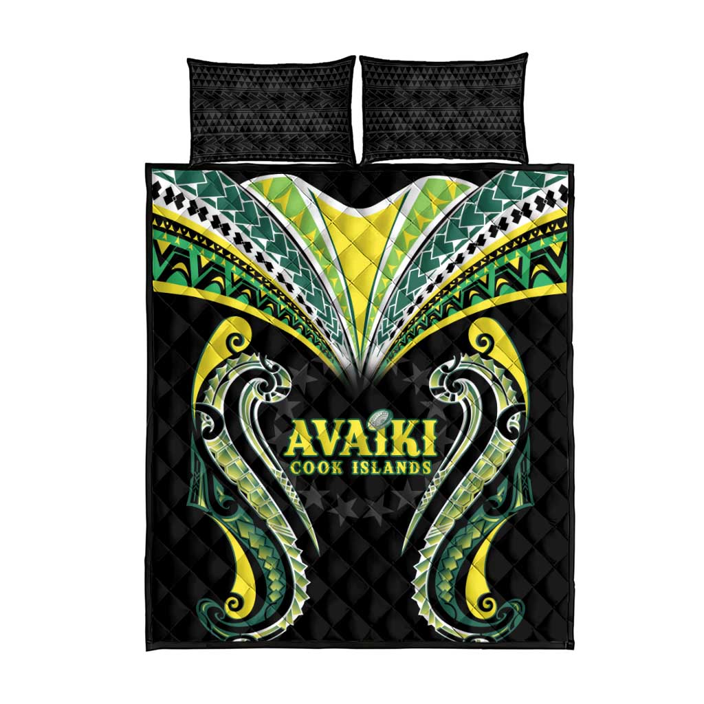 Rugby Cook Islands Avaiki Quilt Bed Set Black Kuki Airani Tribal Maori Inspired - Polynesian Pride