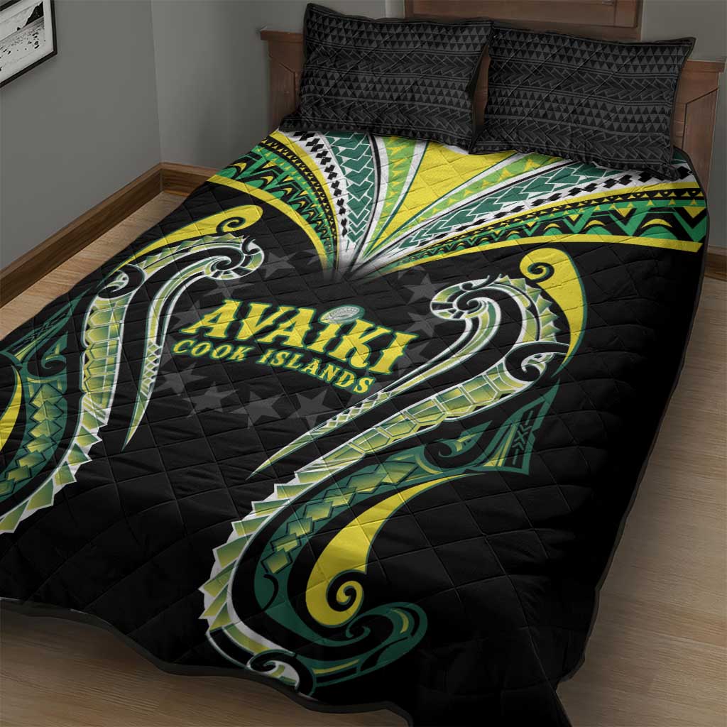 Rugby Cook Islands Avaiki Quilt Bed Set Black Kuki Airani Tribal Maori Inspired - Polynesian Pride