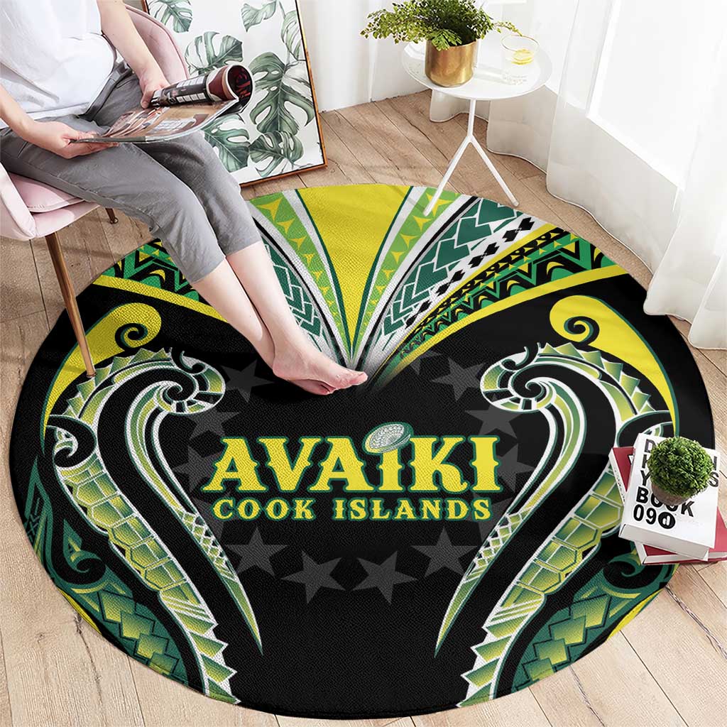 Rugby Cook Islands Avaiki Round Carpet Black Kuki Airani Tribal Maori Inspired - Polynesian Pride