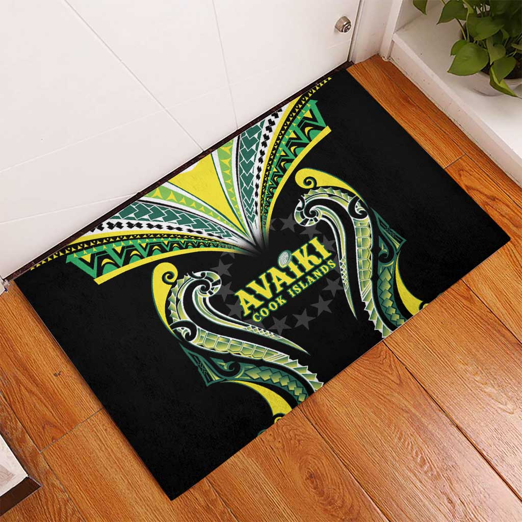 Rugby Cook Islands Avaiki Rubber Doormat Black Kuki Airani Tribal Maori Inspired - Polynesian Pride