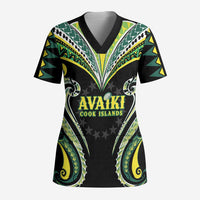 Custom Rugby Cook Islands Avaiki Scrub Top Black Kuki Airani Tribal Maori Inspired - Polynesian Pride