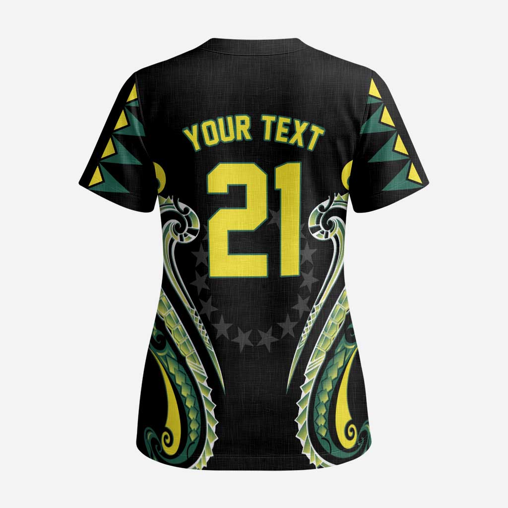 Custom Rugby Cook Islands Avaiki Scrub Top Black Kuki Airani Tribal Maori Inspired - Polynesian Pride