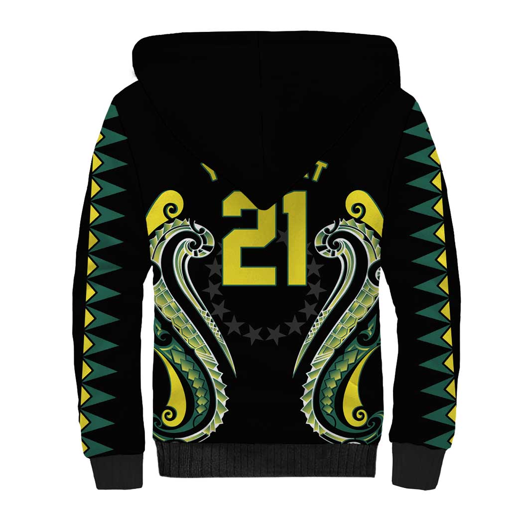 Custom Rugby Cook Islands Avaiki Sherpa Hoodie Black Kuki Airani Tribal Maori Inspired - Polynesian Pride