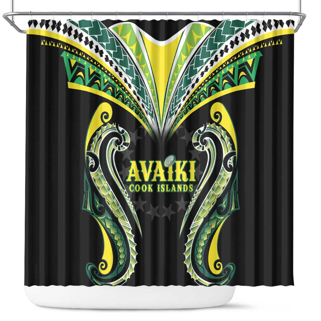 Rugby Cook Islands Avaiki Shower Curtain Black Kuki Airani Tribal Maori Inspired - Polynesian Pride