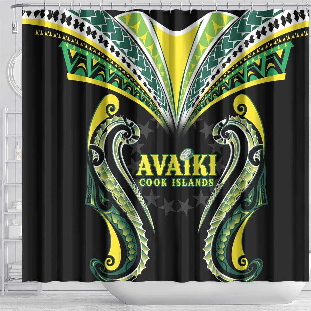Rugby Cook Islands Avaiki Shower Curtain Black Kuki Airani Tribal Maori Inspired - Polynesian Pride