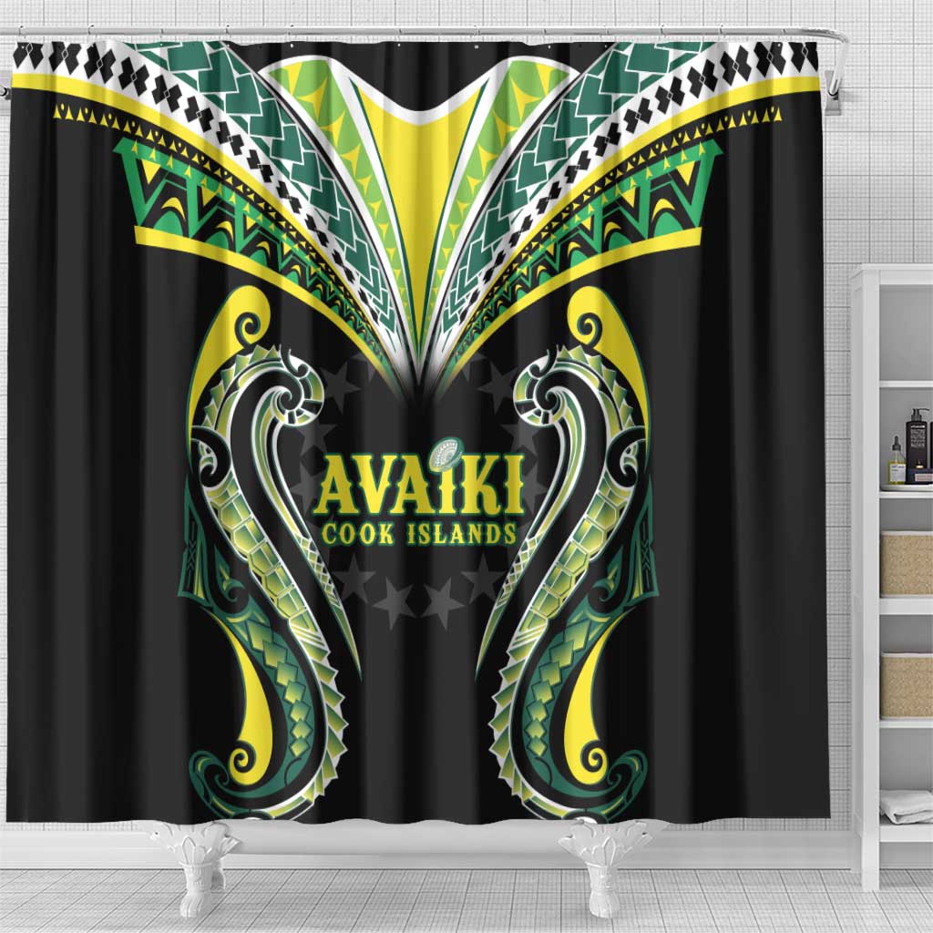 Rugby Cook Islands Avaiki Shower Curtain Black Kuki Airani Tribal Maori Inspired - Polynesian Pride
