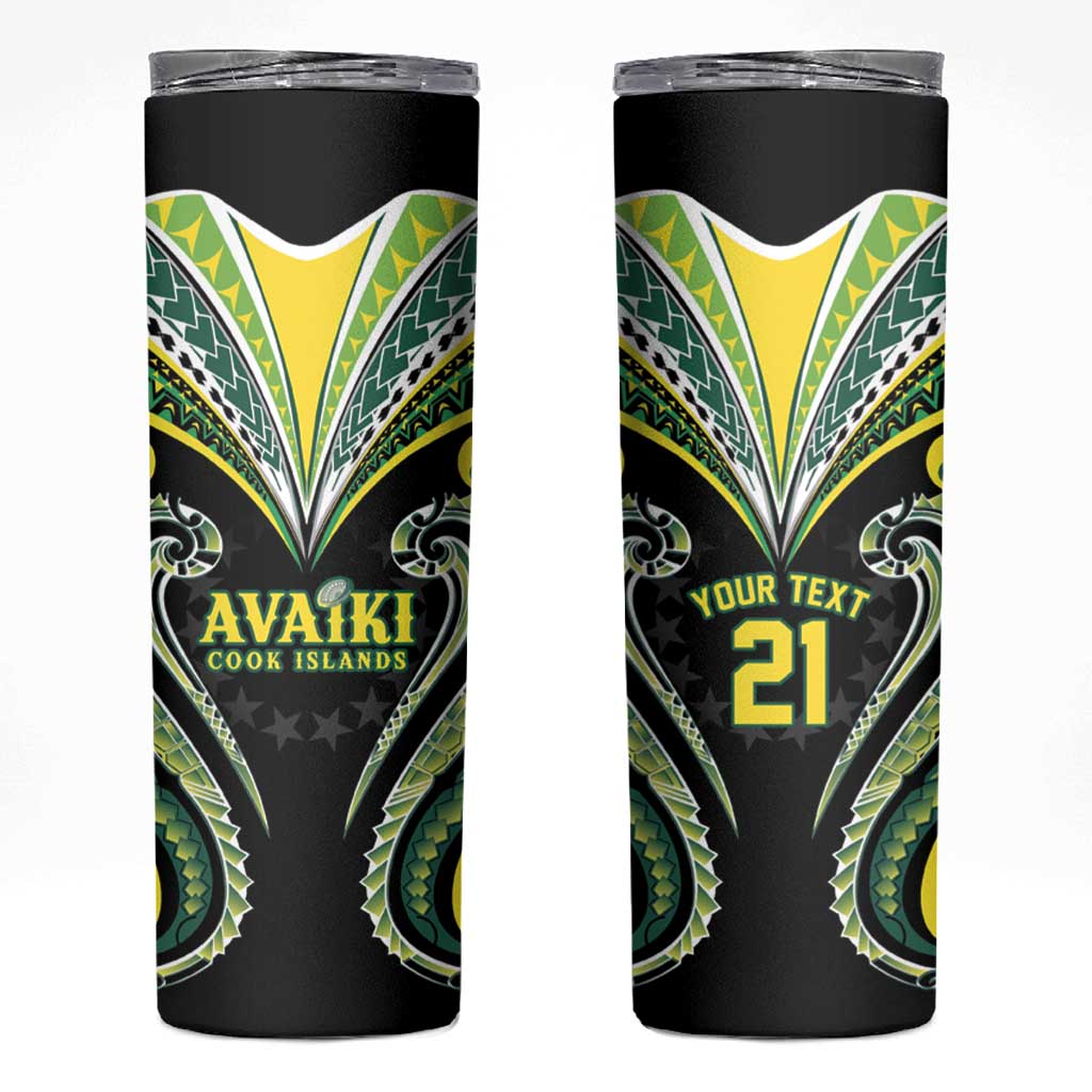Custom Rugby Cook Islands Avaiki Skinny Tumbler Black Kuki Airani Tribal Maori Inspired - Polynesian Pride