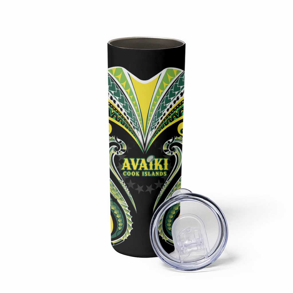 Custom Rugby Cook Islands Avaiki Skinny Tumbler Black Kuki Airani Tribal Maori Inspired - Polynesian Pride
