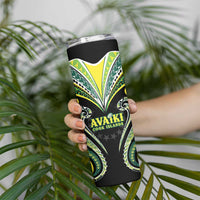 Custom Rugby Cook Islands Avaiki Skinny Tumbler Black Kuki Airani Tribal Maori Inspired - Polynesian Pride