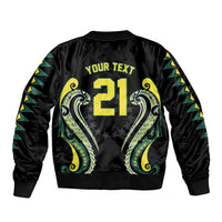 Custom Rugby Cook Islands Avaiki Sleeve Zip Bomber Jacket Black Kuki Airani Tribal Maori Inspired - Polynesian Pride