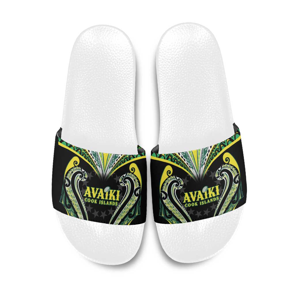 Rugby Cook Islands Avaiki Slide Sandals Black Kuki Airani Tribal Maori Inspired - Polynesian Pride