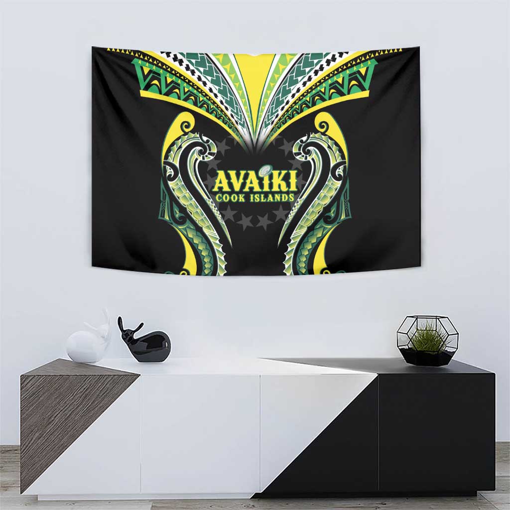 Rugby Cook Islands Avaiki Tapestry Black Kuki Airani Tribal Maori Inspired - Polynesian Pride