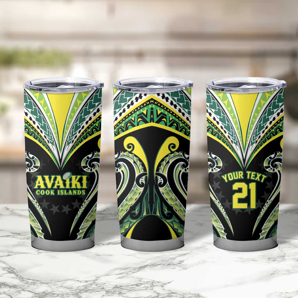 Custom Rugby Cook Islands Avaiki Tumbler Cup Black Kuki Airani Tribal Maori Inspired - Polynesian Pride