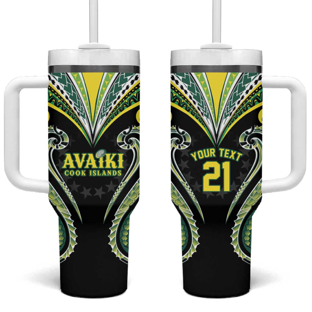 Custom Rugby Cook Islands Avaiki Tumbler With Handle Black Kuki Airani Tribal Maori Inspired - Polynesian Pride
