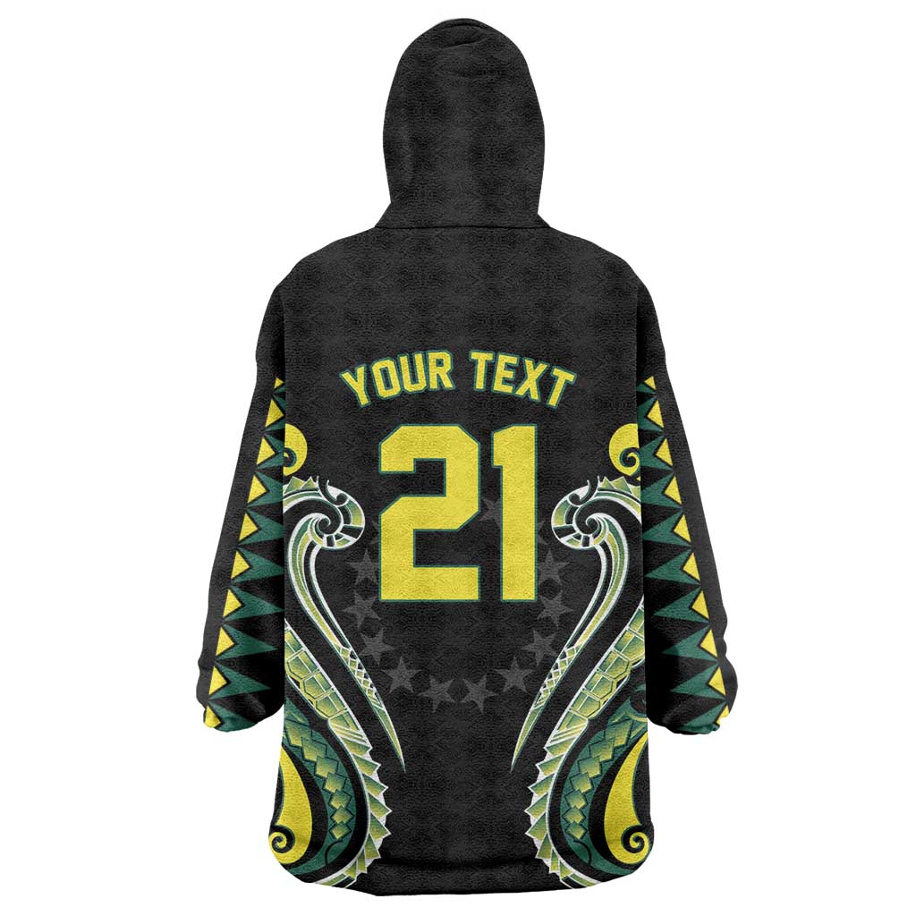 Custom Rugby Cook Islands Avaiki Wearable Blanket Hoodie Black Kuki Airani Tribal Maori Inspired - Polynesian Pride