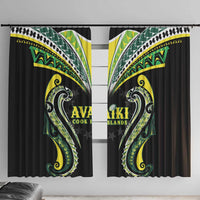 Rugby Cook Islands Avaiki Window Curtain Black Kuki Airani Tribal Maori Inspired - Polynesian Pride