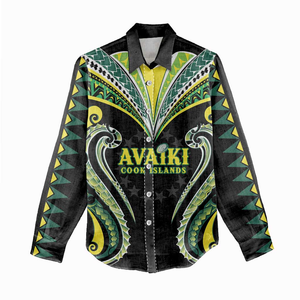 Custom Rugby Cook Islands Avaiki Women Casual Shirt Black Kuki Airani Tribal Maori Inspired - Polynesian Pride