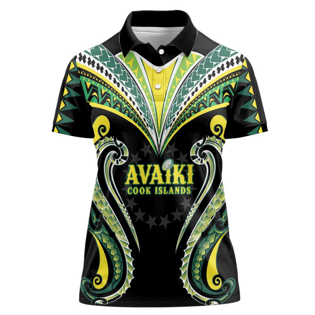 Custom Rugby Cook Islands Avaiki Women Polo Shirt Black Kuki Airani Tribal Maori Inspired - Polynesian Pride