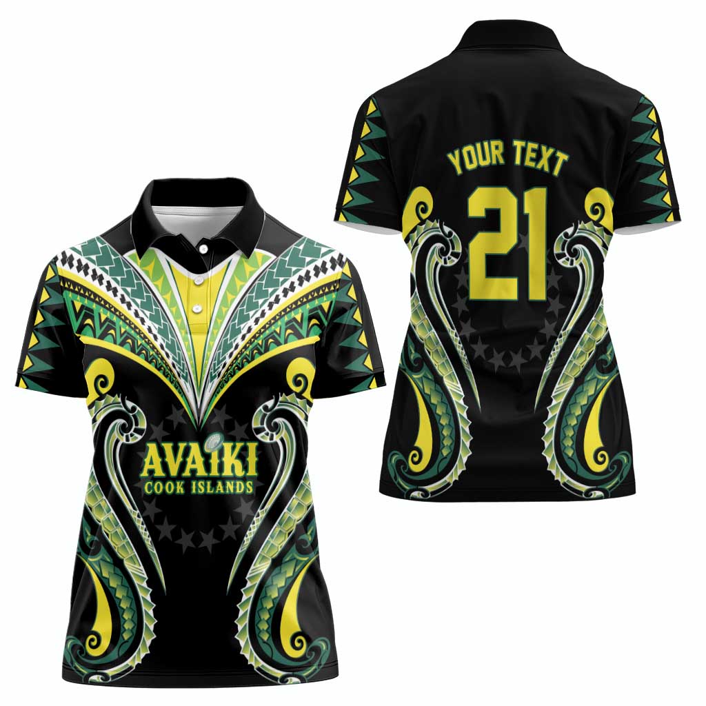 Custom Rugby Cook Islands Avaiki Women Polo Shirt Black Kuki Airani Tribal Maori Inspired - Polynesian Pride