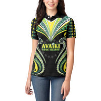 Custom Rugby Cook Islands Avaiki Women Polo Shirt Black Kuki Airani Tribal Maori Inspired - Polynesian Pride
