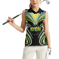 Custom Rugby Cook Islands Avaiki Women Sleeveless Polo Shirt Black Kuki Airani Tribal Maori Inspired - Polynesian Pride
