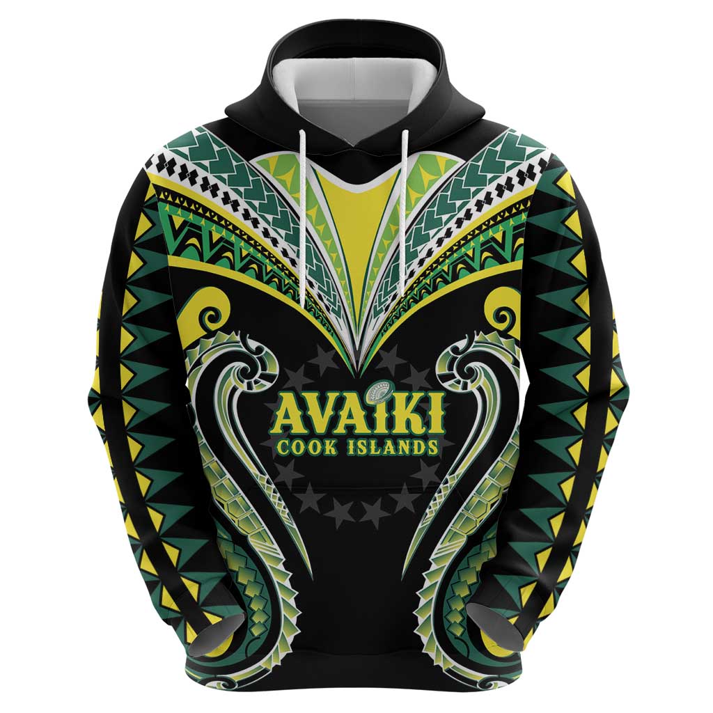 Custom Rugby Cook Islands Avaiki Zip Hoodie Black Kuki Airani Tribal Maori Inspired - Polynesian Pride