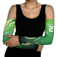 Custom Rugby Cook Islands Avaiki Arm Sleeves Green Kuki Airani Tribal Maori Inspired - Polynesian Pride