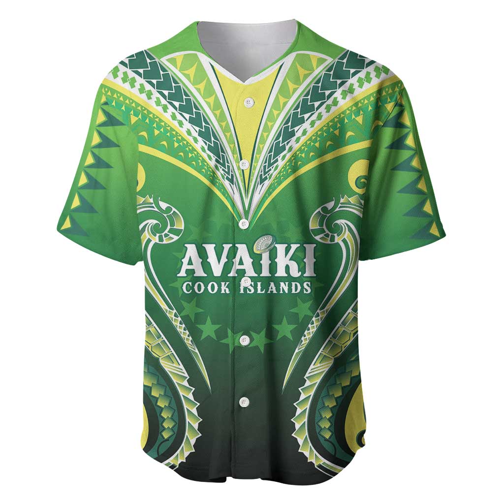 Custom Rugby Cook Islands Avaiki Baseball Jersey Green Kuki Airani Tribal Maori Inspired - Polynesian Pride