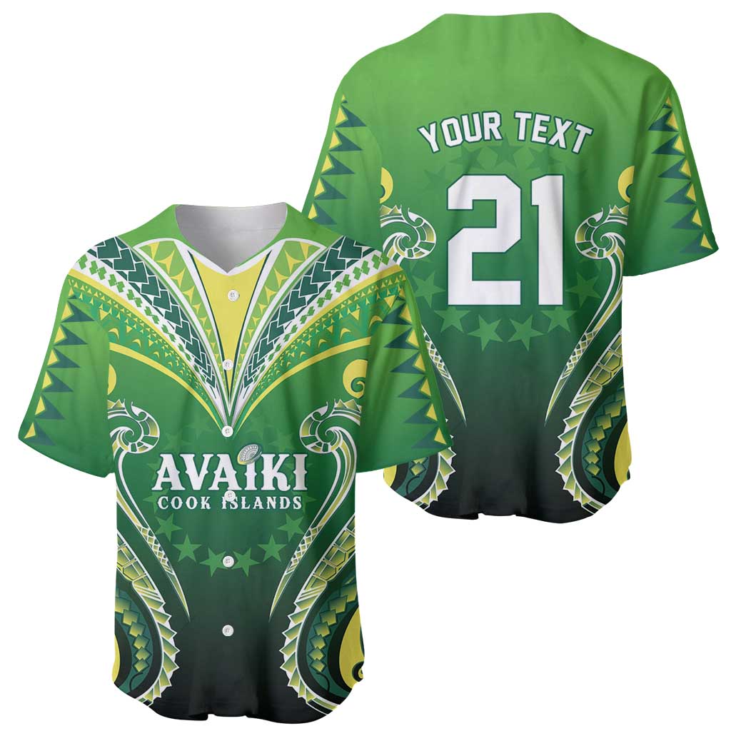 Custom Rugby Cook Islands Avaiki Baseball Jersey Green Kuki Airani Tribal Maori Inspired - Polynesian Pride