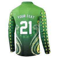 Custom Rugby Cook Islands Avaiki Button Sweatshirt Green Kuki Airani Tribal Maori Inspired - Polynesian Pride