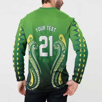 Custom Rugby Cook Islands Avaiki Button Sweatshirt Green Kuki Airani Tribal Maori Inspired - Polynesian Pride