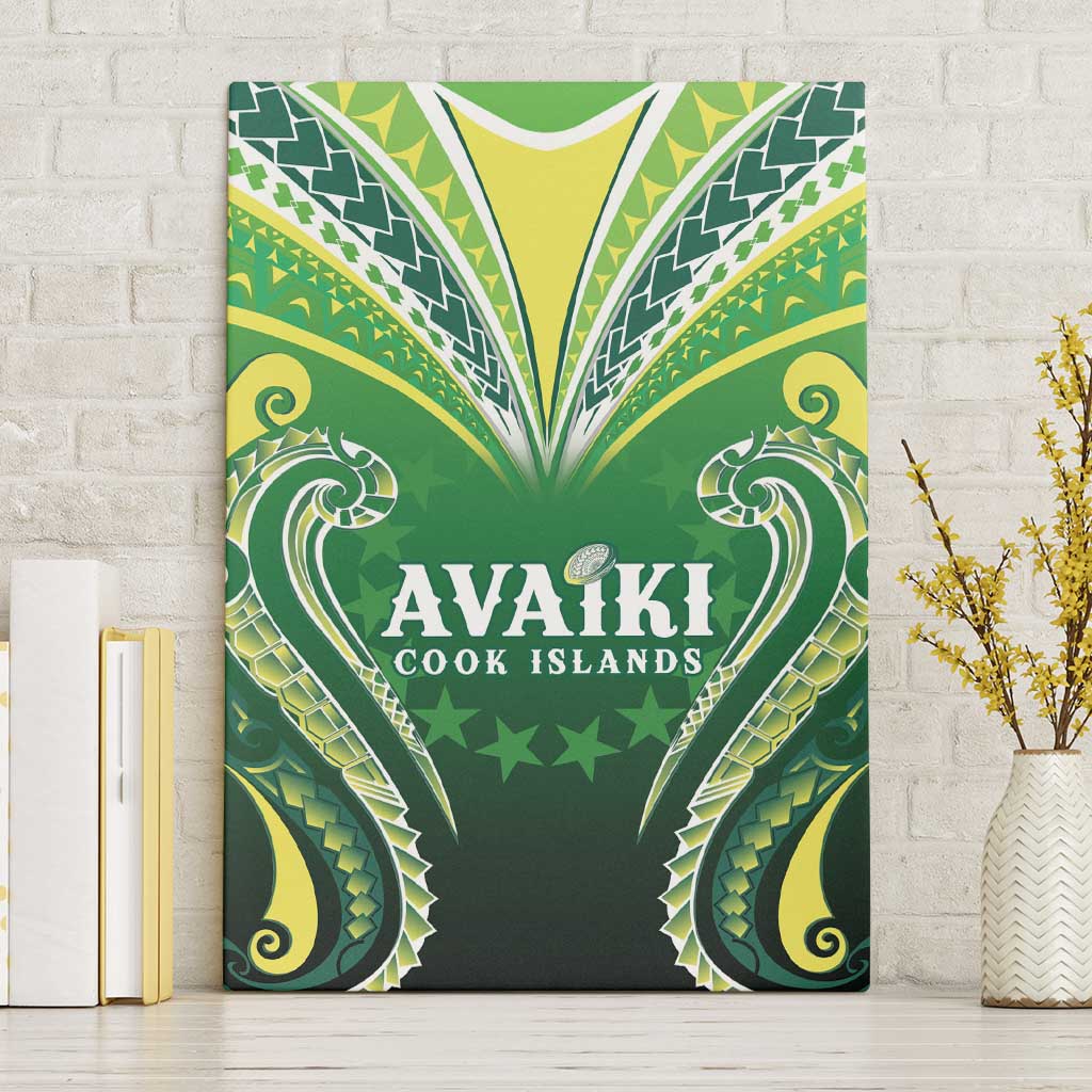 Rugby Cook Islands Avaiki Canvas Wall Art Green Kuki Airani Tribal Maori Inspired - Polynesian Pride