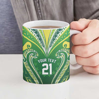 Custom Rugby Cook Islands Avaiki Ceramic Mug Green Kuki Airani Tribal Maori Inspired - Polynesian Pride