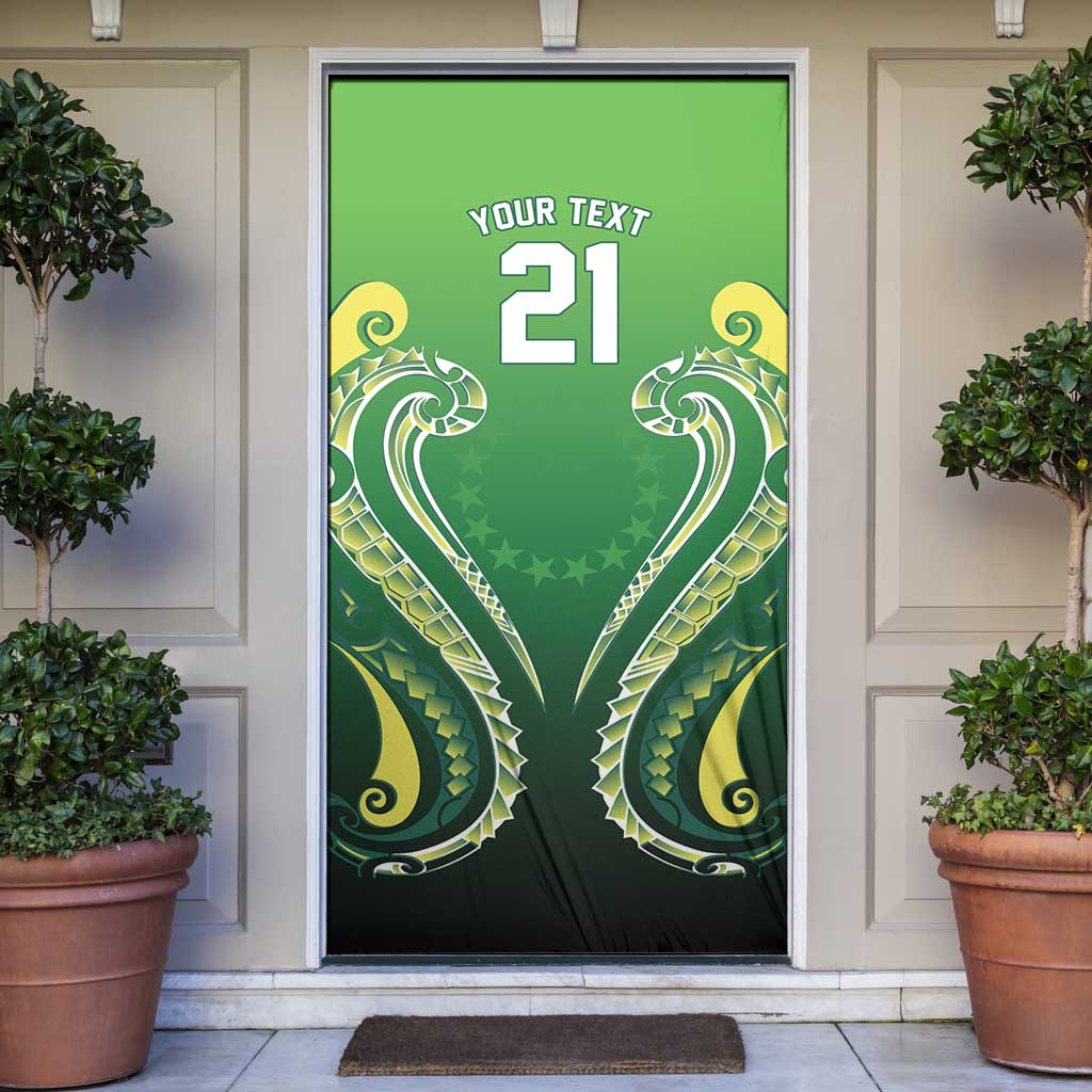 Custom Rugby Cook Islands Avaiki Door Cover Green Kuki Airani Tribal Maori Inspired - Polynesian Pride