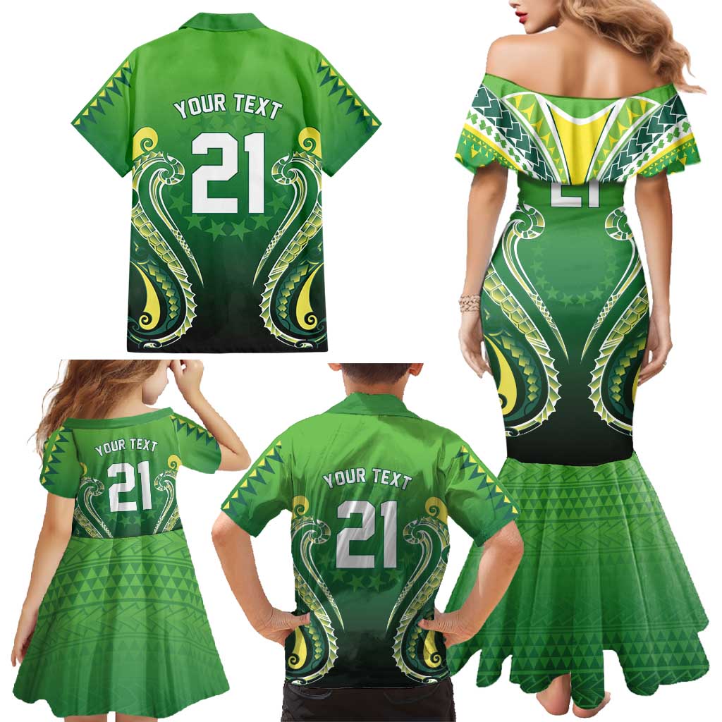Custom Rugby Cook Islands Avaiki Family Matching Mermaid Dress and Hawaiian Shirt Green Kuki Airani Tribal Maori Inspired - Polynesian Pride