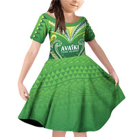 Custom Rugby Cook Islands Avaiki Family Matching Off Shoulder Short Dress and Hawaiian Shirt Green Kuki Airani Tribal Maori Inspired - Polynesian Pride