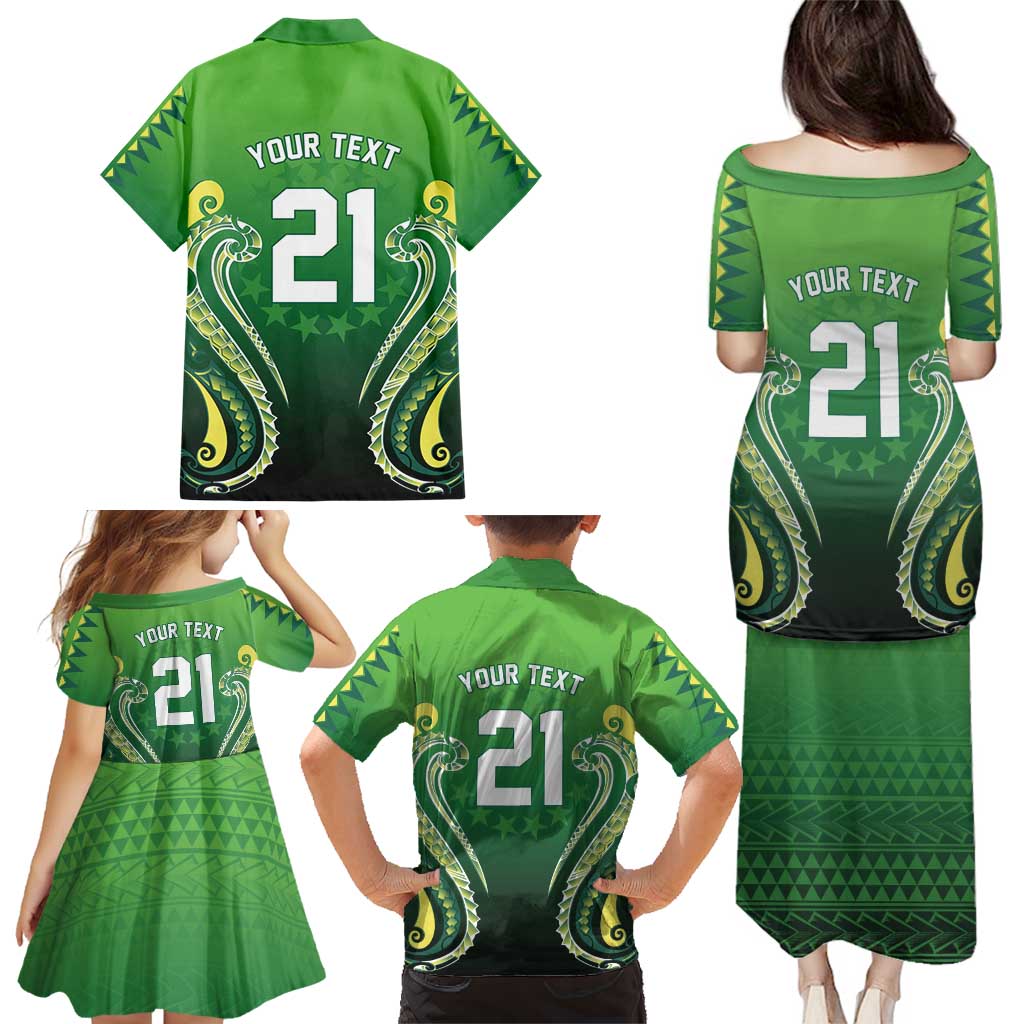Custom Rugby Cook Islands Avaiki Family Matching Puletasi and Hawaiian Shirt Green Kuki Airani Tribal Maori Inspired - Polynesian Pride