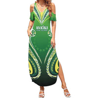 Custom Rugby Cook Islands Avaiki Family Matching Summer Maxi Dress and Hawaiian Shirt Green Kuki Airani Tribal Maori Inspired - Polynesian Pride
