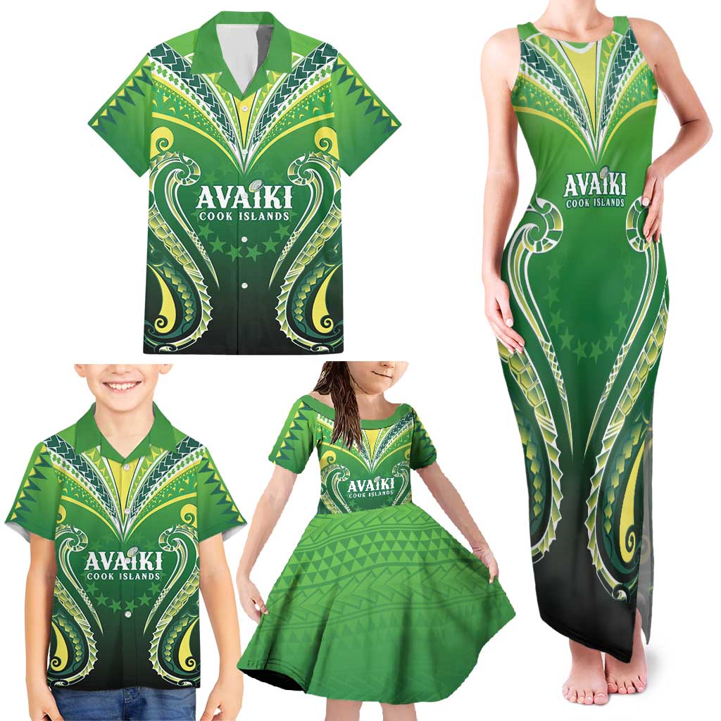 Custom Rugby Cook Islands Avaiki Family Matching Tank Maxi Dress and Hawaiian Shirt Green Kuki Airani Tribal Maori Inspired - Polynesian Pride