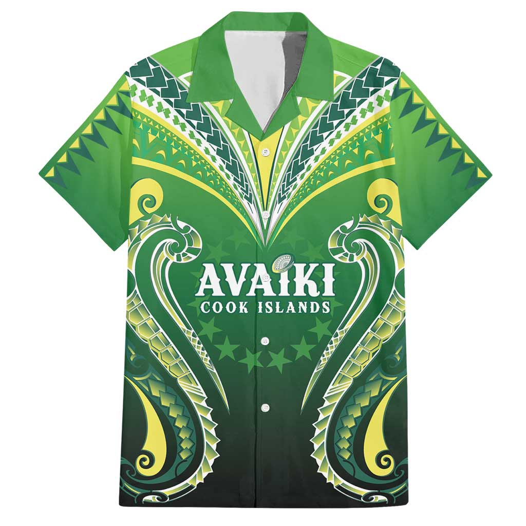Custom Rugby Cook Islands Avaiki Hawaiian Shirt Green Kuki Airani Tribal Maori Inspired - Polynesian Pride