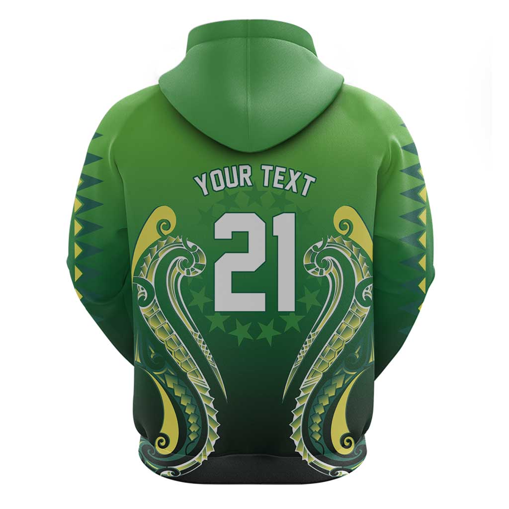Custom Rugby Cook Islands Avaiki Hoodie Green Kuki Airani Tribal Maori Inspired - Polynesian Pride