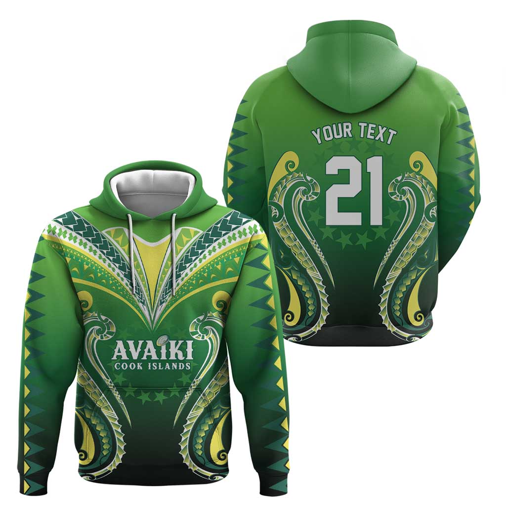 Custom Rugby Cook Islands Avaiki Hoodie Green Kuki Airani Tribal Maori Inspired - Polynesian Pride