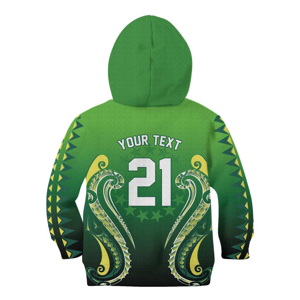 Custom Rugby Cook Islands Avaiki Kid Hoodie Green Kuki Airani Tribal Maori Inspired - Polynesian Pride