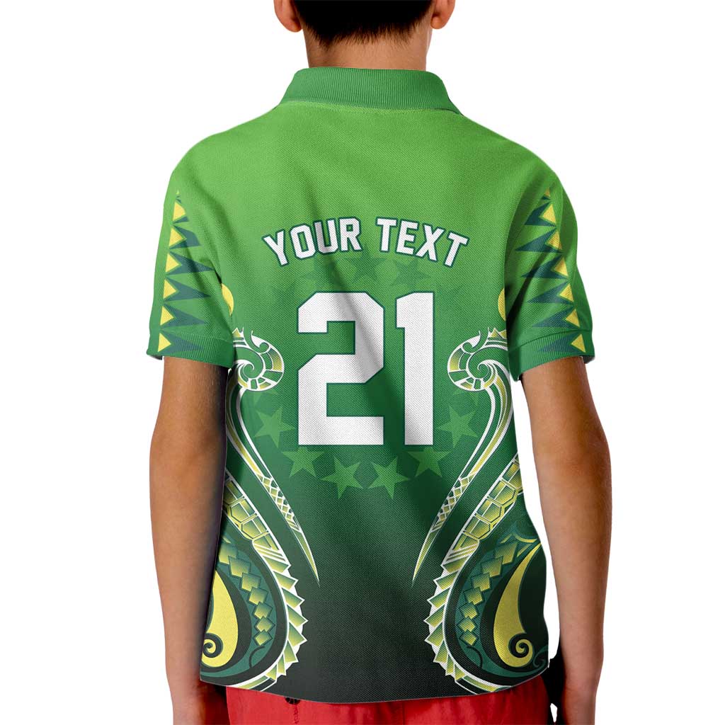 Custom Rugby Cook Islands Avaiki Kid Polo Shirt Green Kuki Airani Tribal Maori Inspired - Polynesian Pride
